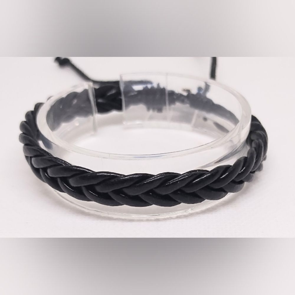 Men's leather bracelet braided black new e48